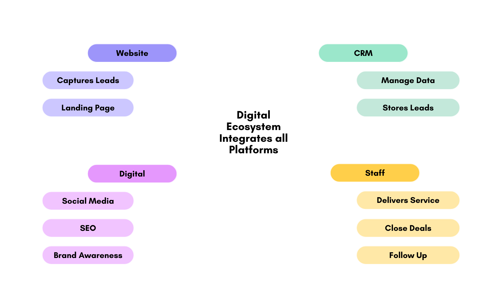 Digital Ecosystem Diagram showing the relationship between website, CRM, staff, and digital channels